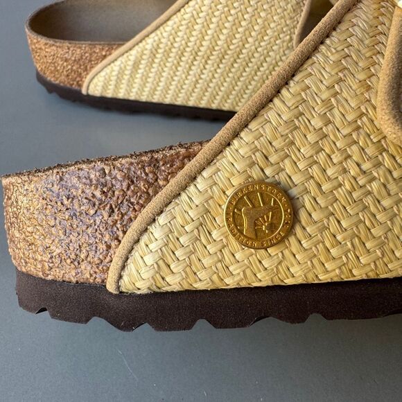 Birkenstock Arizona Big Buckle Raffia Sandal Women’s 40EU or 9US Natural Texture - Picture 11 of 12